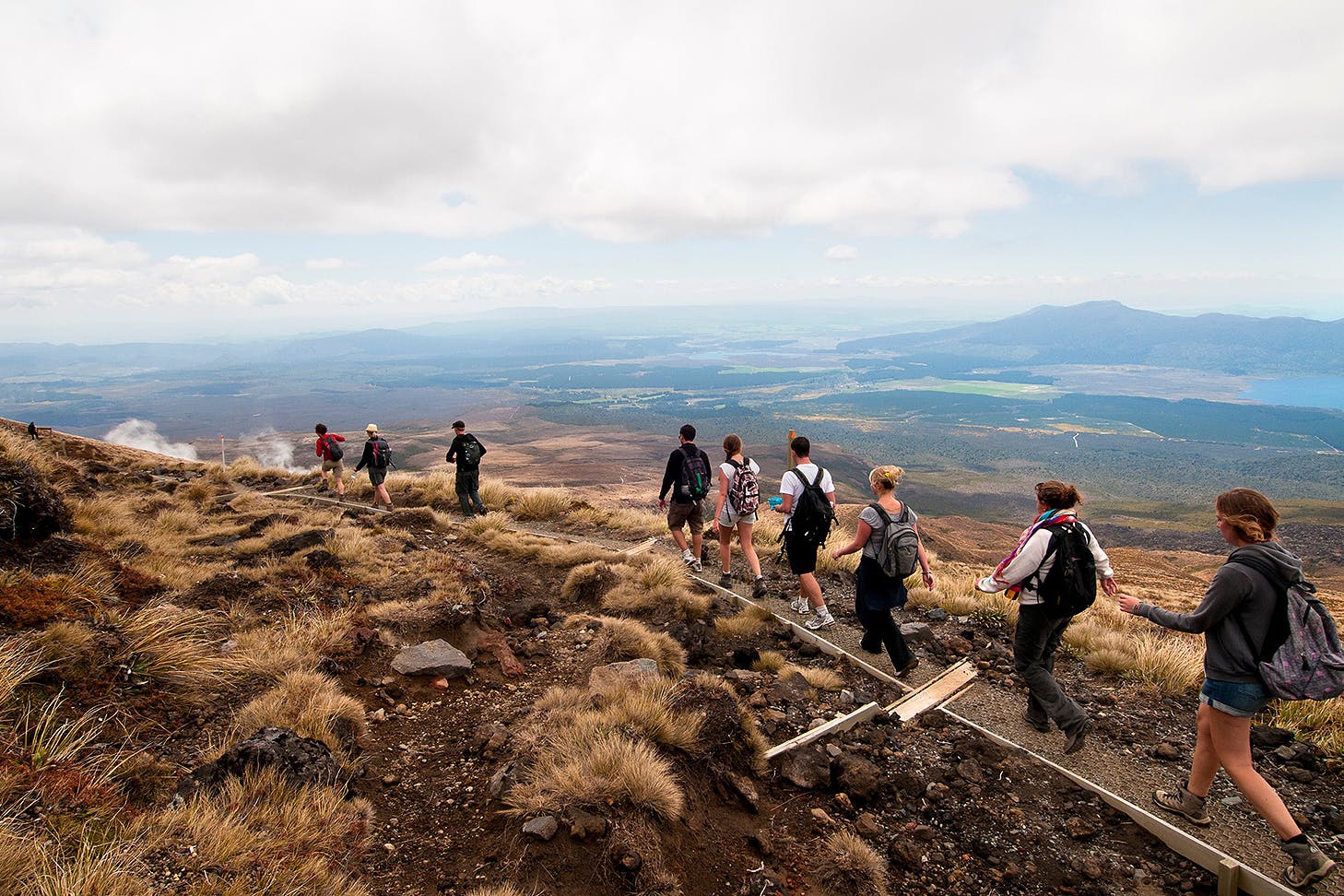 People cross the Tongariro Northern Circuit.